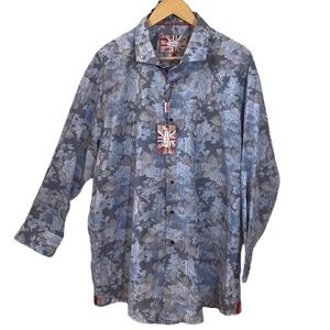 7 Downie St. Light Blue Striped and Floral Button-Down Shirt Size 8